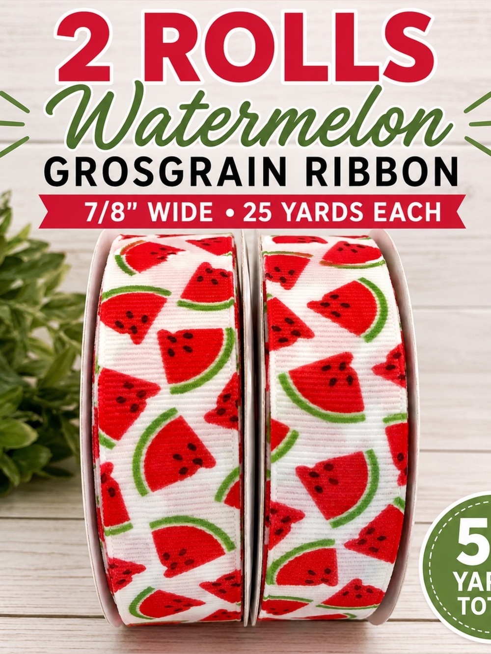 2 Rolls Watermelon Grosgrain Ribbon 7/8” x 25 Yards Each – 50 Yards Total